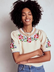 Boden Cream Puff Sleeve Embroidery T-Shirt - Image 4 of 7