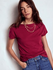 Boden Red Supersoft Boat Neck T-Shirt - Image 1 of 5