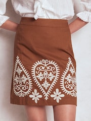 Boden Brown Embroidered Linen Skirt - Image 2 of 5