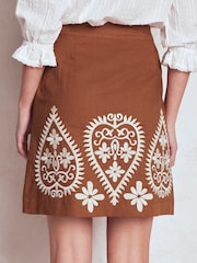 Boden Brown Embroidered Linen Skirt - Image 3 of 5