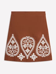 Boden Brown Embroidered Linen Skirt - Image 5 of 5
