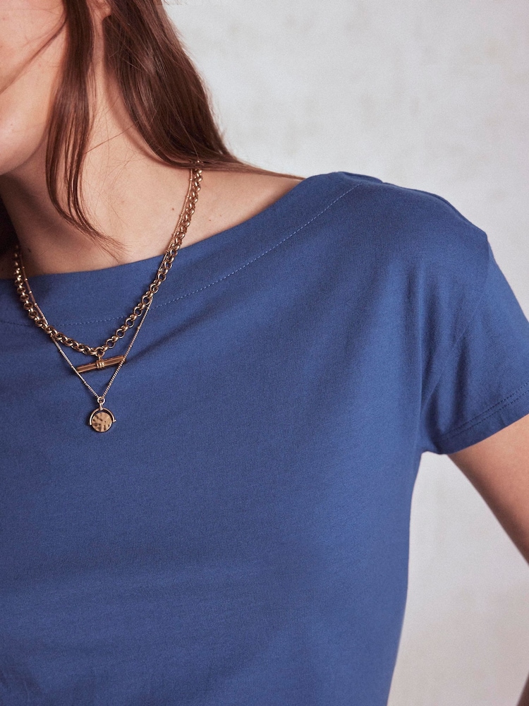 Boden Blue Supersoft Boat Neck T-Shirt - Image 2 of 5 Boden Blue Supersoft Boat Neck T-Shirt - Image 2 of 5