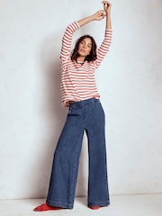 Boden Blue Pull-on Denim Trousers - Image 3 of 5