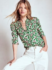 Boden Green Mutton Sleeve Smart Top - Image 1 of 5