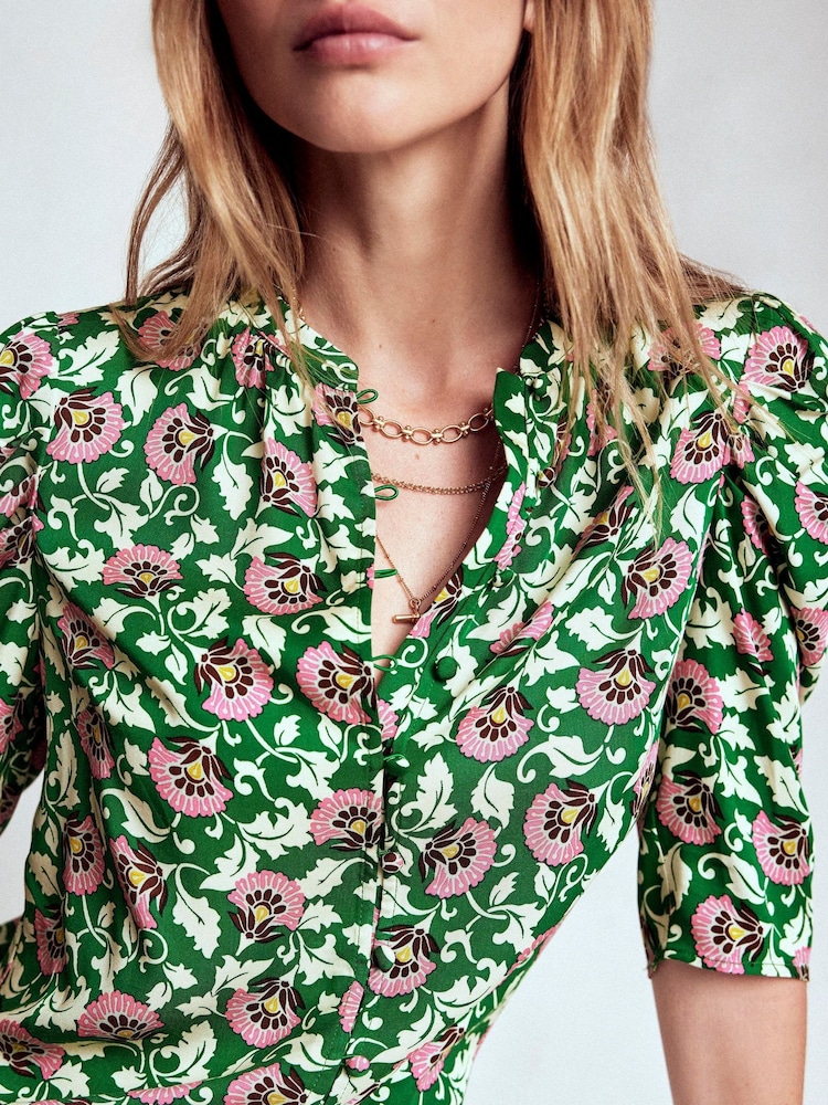 Boden Green Mutton Sleeve Smart Top - Image 2 of 5 Boden Green Mutton Sleeve Smart Top - Image 2 of 5