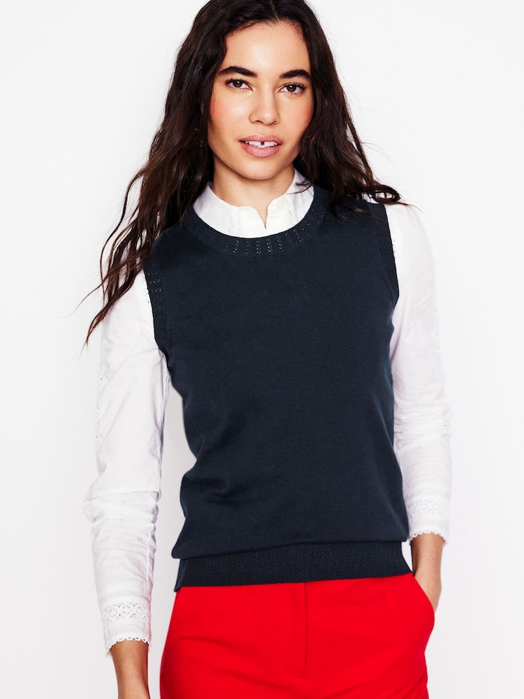 Boden Blue Emilia Cotton Crew Neck Tank Top - Image 1 of 4 Boden Blue Emilia Cotton Crew Neck Tank Top - Image 1 of 4