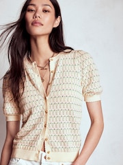 Boden Cream Dot Pointelle Cardigan - Image 1 of 8