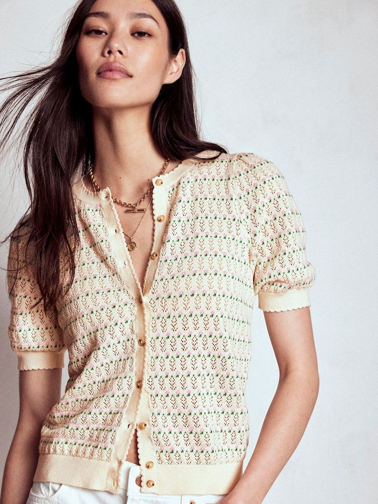 Boden Cream Dot Pointelle Cardigan - Image 1 of 8 Boden Cream Dot Pointelle Cardigan - Image 1 of 8