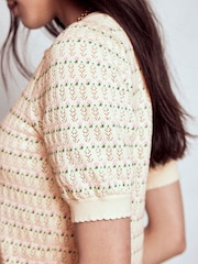 Boden Cream Dot Pointelle Cardigan - Image 2 of 8