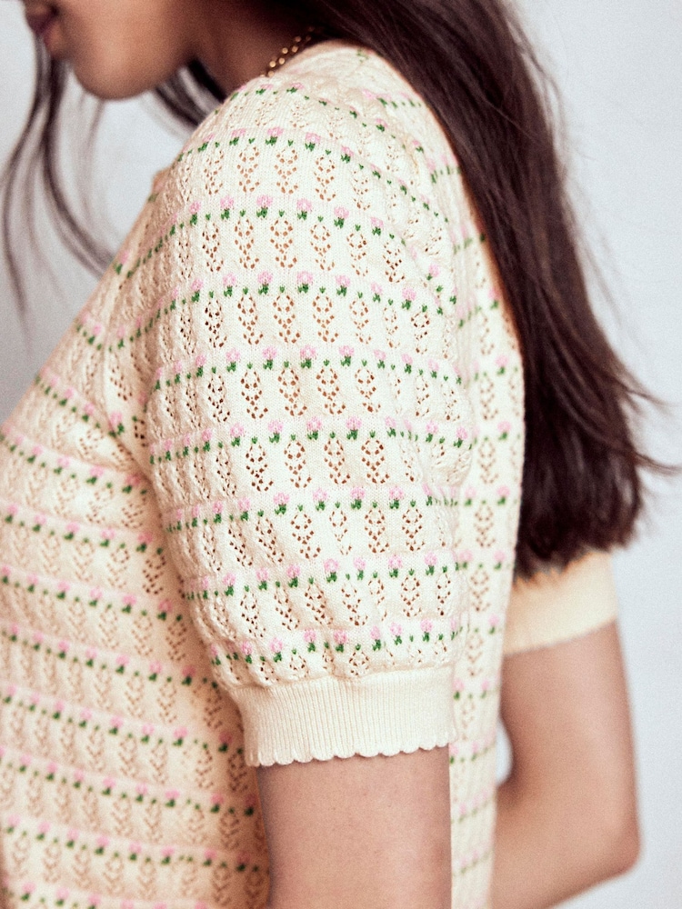 Boden Cream Dot Pointelle Cardigan - Image 2 of 8 Boden Cream Dot Pointelle Cardigan - Image 2 of 8