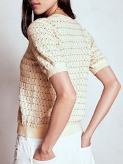 Boden Cream Dot Pointelle Cardigan - Image 3 of 8