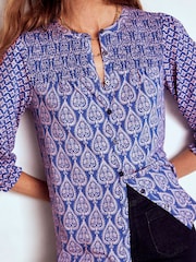 Boden Blue Elsa Smocked Yoke Jersey Shirt - Image 2 of 5
