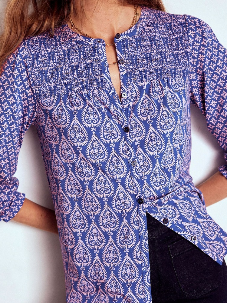 Boden Blue Elsa Smocked Yoke Jersey Shirt - Image 2 of 5