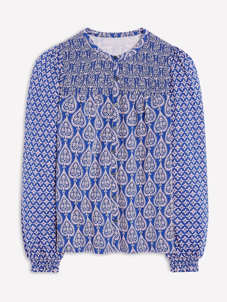 Boden Blue Elsa Smocked Yoke Jersey Shirt - Image 5 of 5