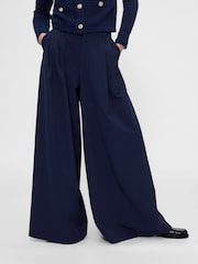 Gap GapStudio Navy Blue Pinstripe Mid Rise Pleated Baggy Trousers - Image 1 of 6