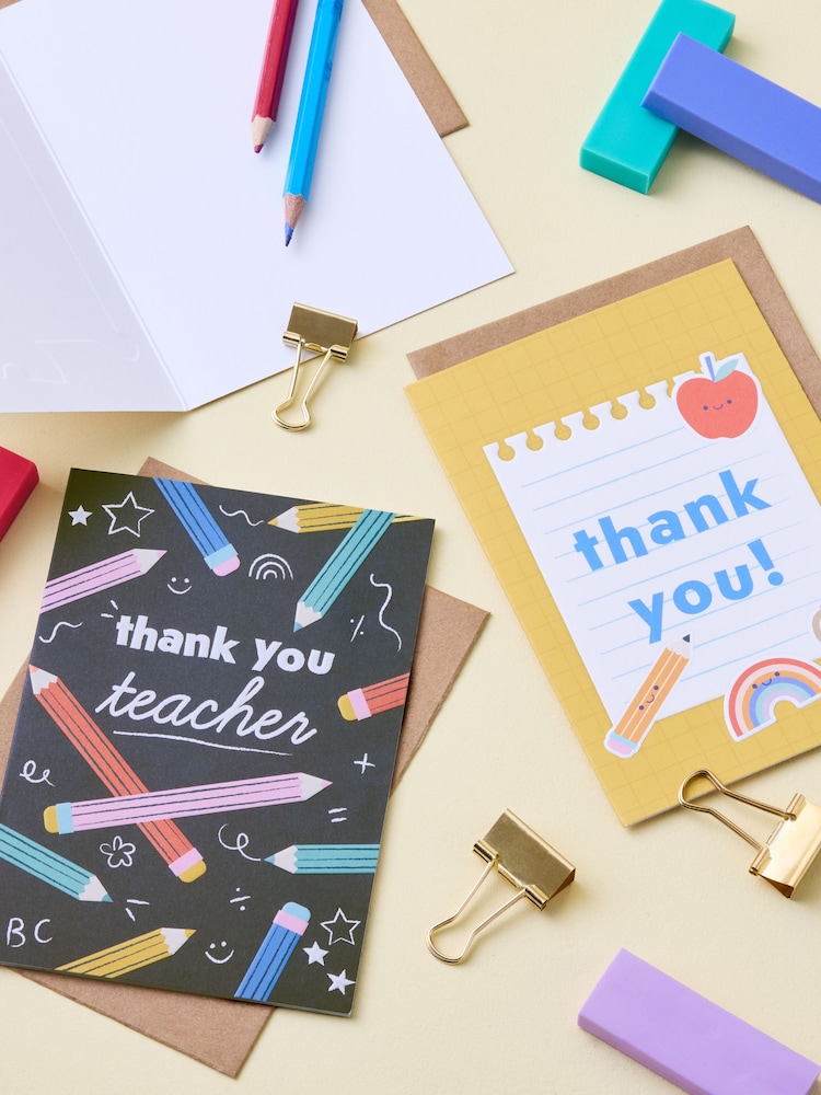 Set of 6 Yellow Thank You Teacher Cards - Image 2 of 3