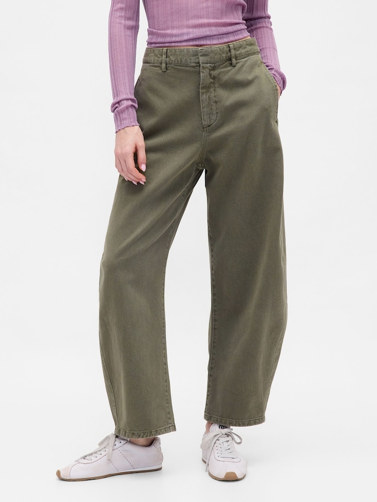 Gap Green Mid Rise Twill Barrel Trousers - Image 1 of 4