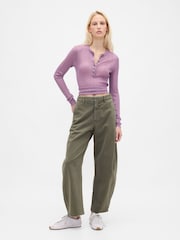 Gap Green Mid Rise Twill Barrel Trousers - Image 4 of 4
