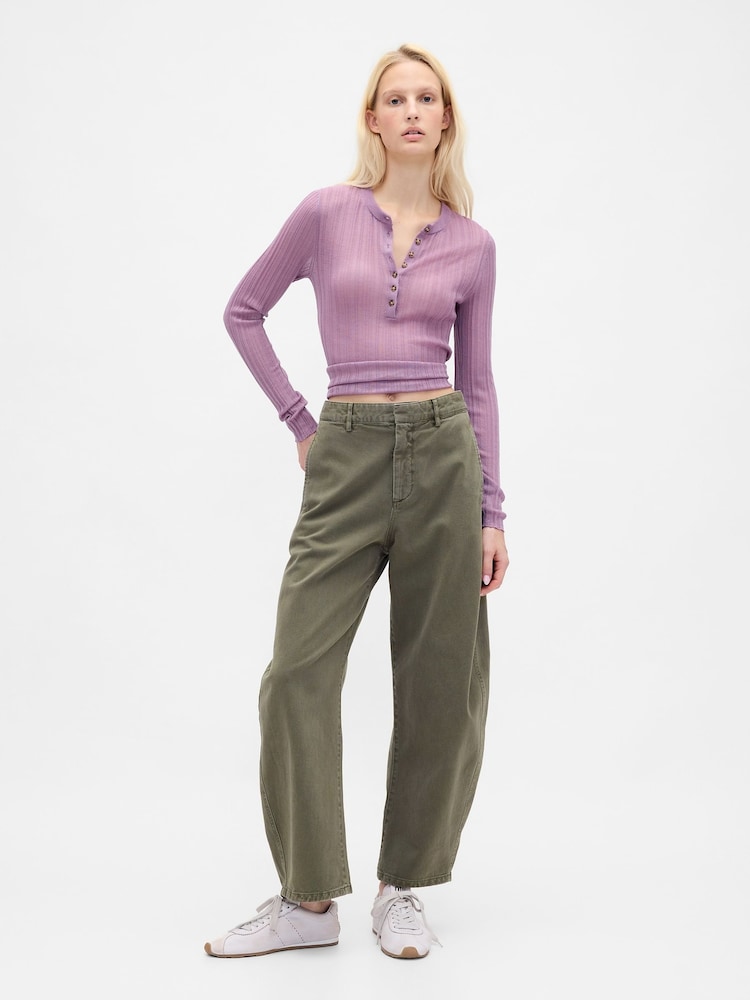 Gap Green Mid Rise Twill Barrel Trousers - Image 4 of 4