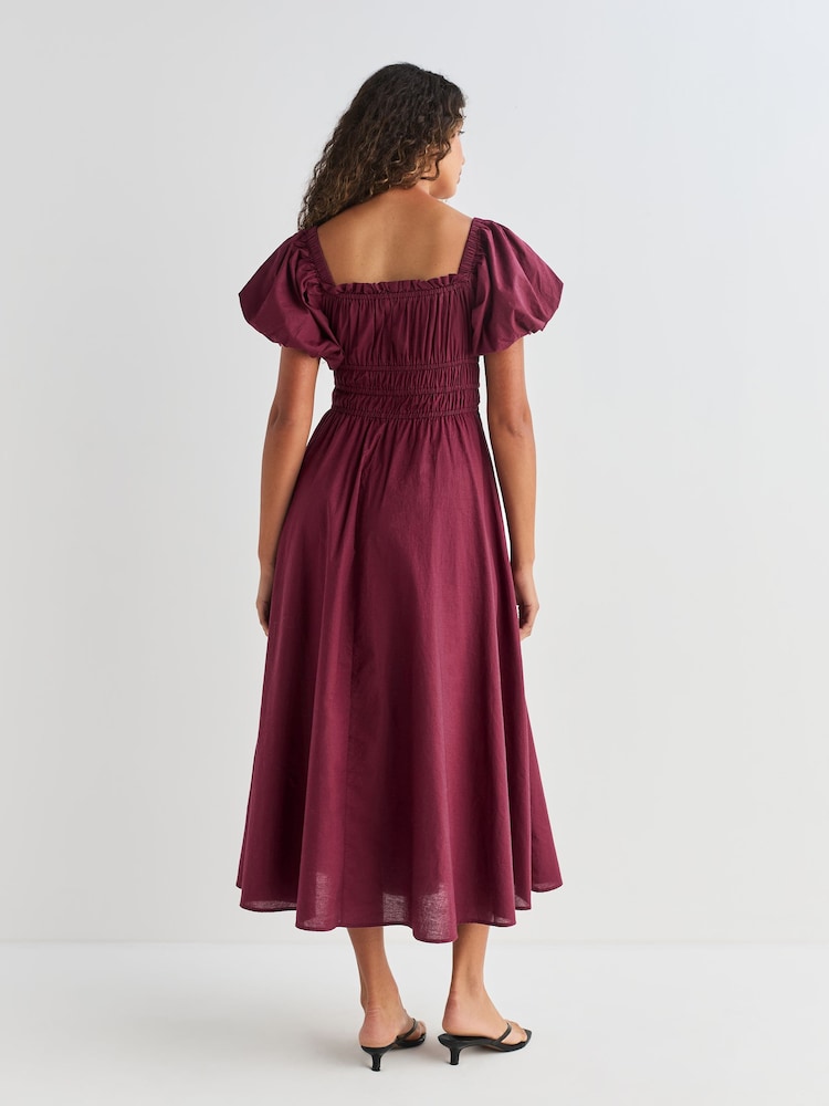 Plum Purple Puff Sleeve Midi Dress - Image 2 of 7 Plum Purple Puff Sleeve Midi Dress - Image 2 of 7