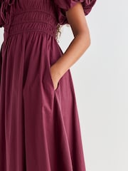 Plum Purple Puff Sleeve Midi Dress - Image 4 of 7