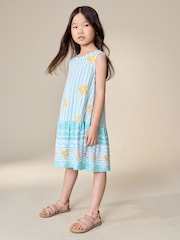 Pale Blue Floral Sleeveless Jersey Dress (3-16yrs) - Image 1 of 7