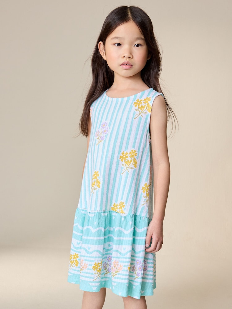 Pale Blue Floral Sleeveless Jersey Dress (3-16yrs) - Image 2 of 7