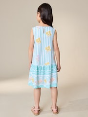 Pale Blue Floral Sleeveless Jersey Dress (3-16yrs) - Image 3 of 7