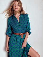 Boden Blue Smocked Jersey Shirt Dress - Image 2 of 6