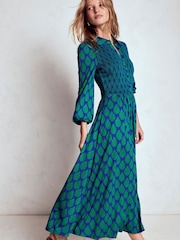 Boden Blue Smocked Jersey Shirt Dress - Image 3 of 6