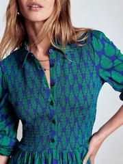 Boden Blue Smocked Jersey Shirt Dress - Image 5 of 6