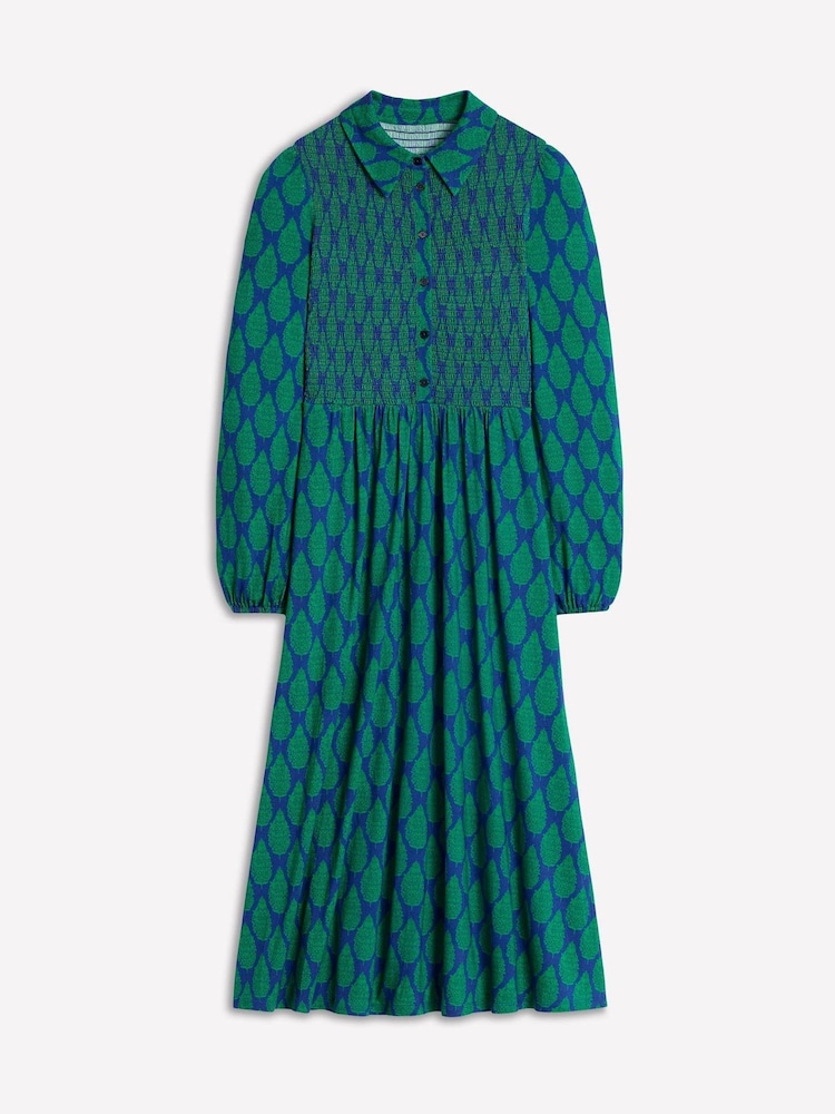 Boden Blue Smocked Jersey Shirt Dress - Image 6 of 6 Boden Blue Smocked Jersey Shirt Dress - Image 6 of 6