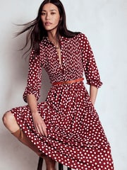 Boden Brown Smocked Jersey Shirt Dress - Image 1 of 5