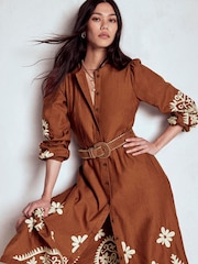 Boden Brown Mae Linen Blend Shirt Dress - Image 1 of 6