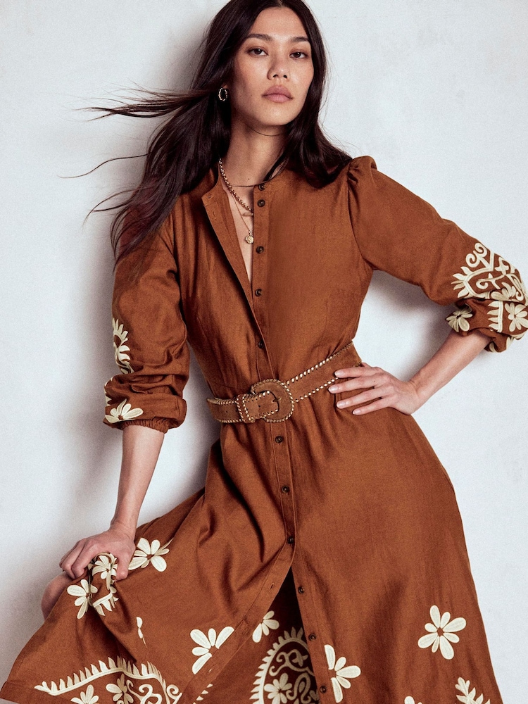 Boden Brown Mae Linen Blend Shirt Dress - Image 1 of 6