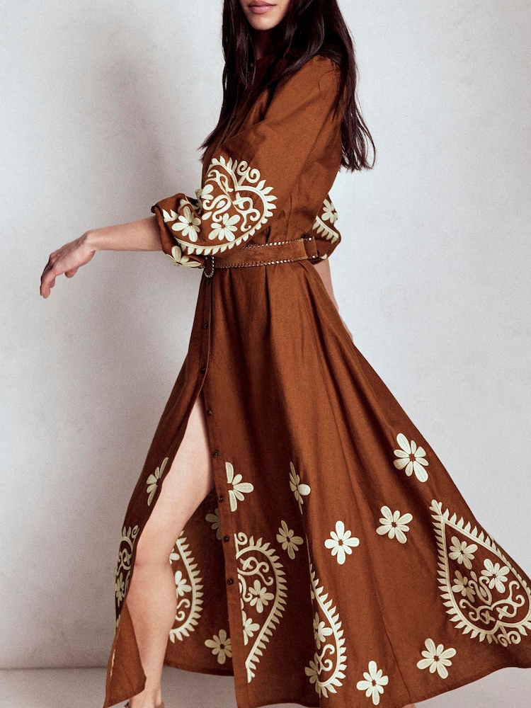 Boden Brown Mae Linen Blend Shirt Dress - Image 2 of 6