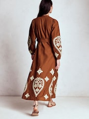 Boden Brown Mae Linen Blend Shirt Dress - Image 3 of 6