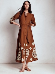 Boden Brown Mae Linen Blend Shirt Dress - Image 4 of 6