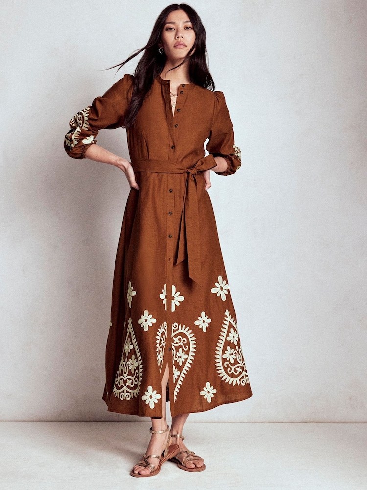 chinese dress ladies Alexa Linen Maxi Shirt Dress-Rich Emerald Gingham main image 0
