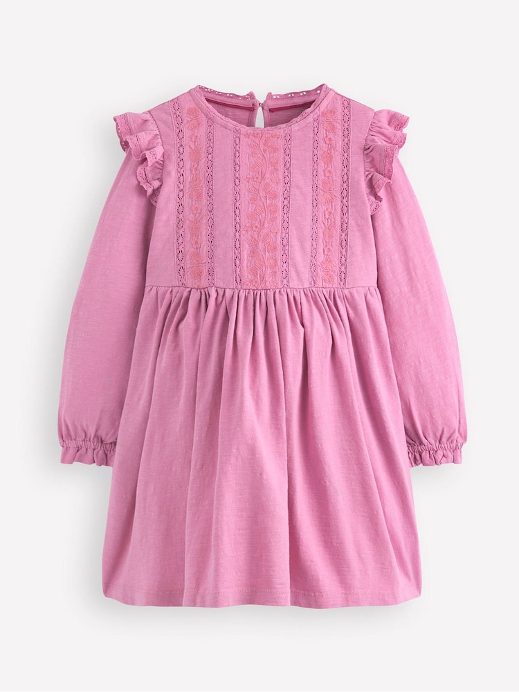 Boden Pink Lace Trim Jersey Dress - Image 1 of 3 Boden Pink Lace Trim Jersey Dress - Image 1 of 3