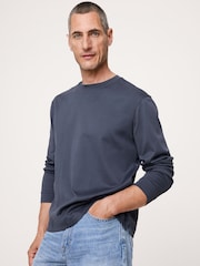 Banana Republic Blue Cotton Ribbed Crew-Neck T-Shirt - Image 1 of 1