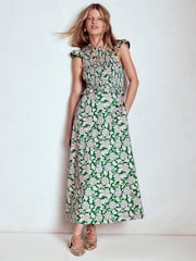 Boden Green Carolina Smocked Midi Dress - Image 5 of 6