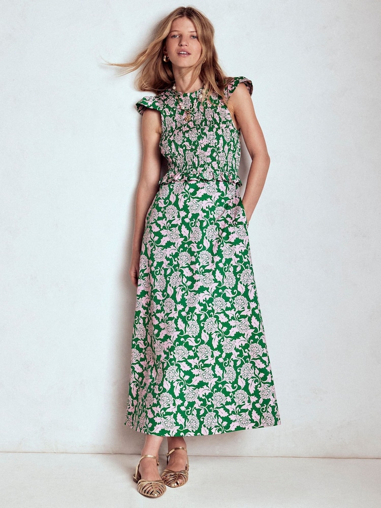 green emerald velvet dress Resort Party Smocked Midi Dress