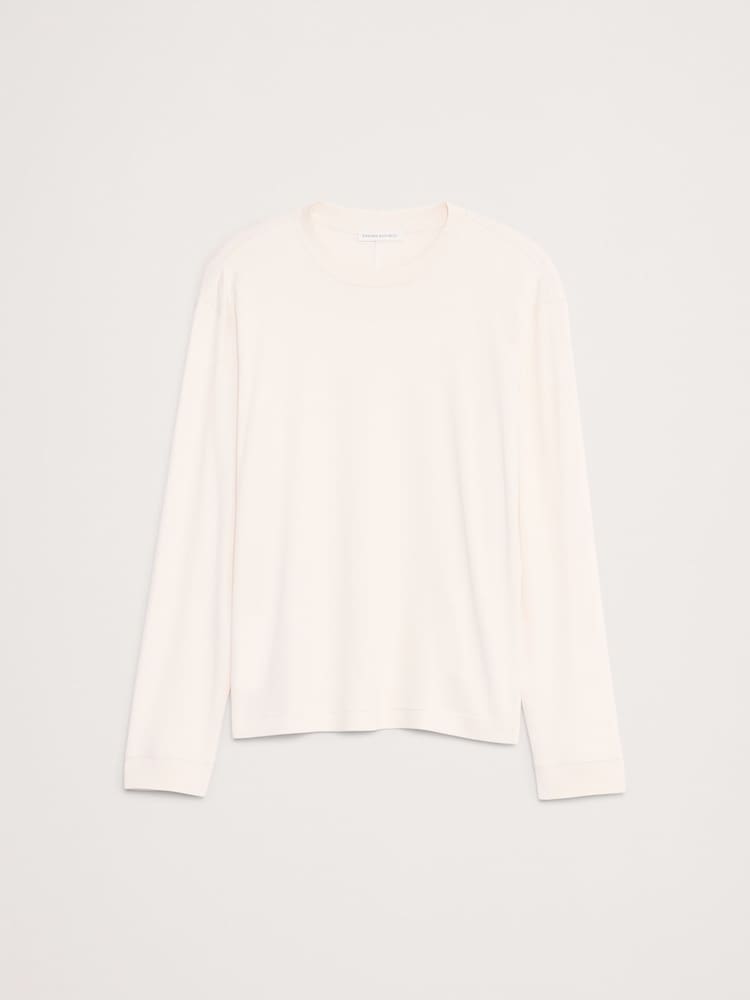 Banana Republic White Cotton Ribbed Crew-Neck T-Shirt - Image 4 of 4