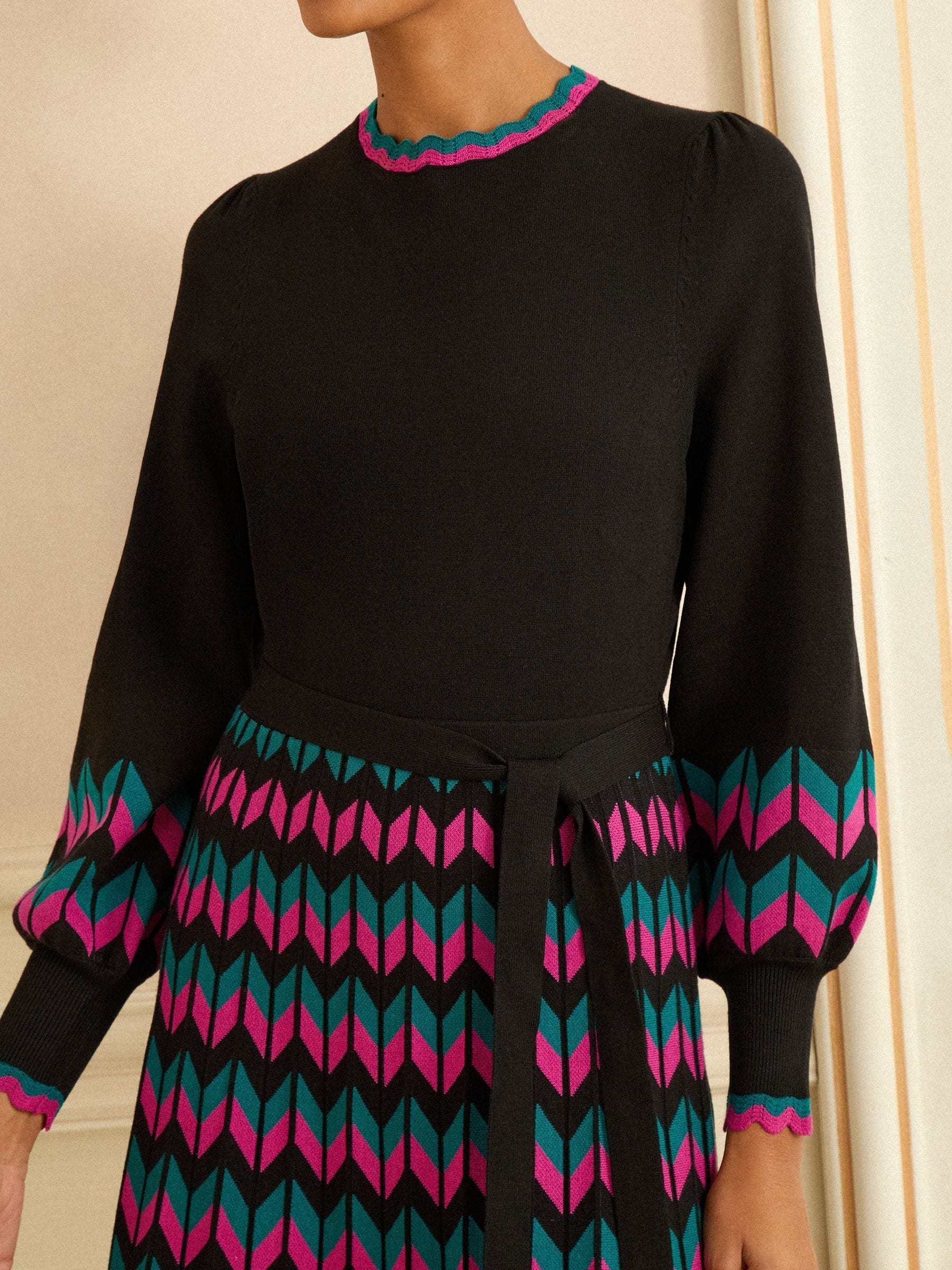 Buy Love & Roses Black Multi Chevron Scallop Knitted Midi Dress