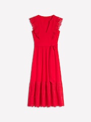 Boden Red Ruffle Detail Tier Midi Dress - Image 6 of 6