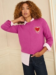 Love & Roses Magenta Sequin Red Love Heart Cosy Knitted Jumper - Image 1 of 4