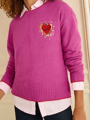Love & Roses Magenta Sequin Red Love Heart Cosy Knitted Jumper - Image 2 of 4