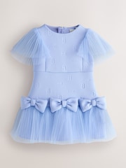 Baker by Ted Baker Angel Sleeve Mesh Bow Hem Embossed Scuba Dress - Image 1 of 7