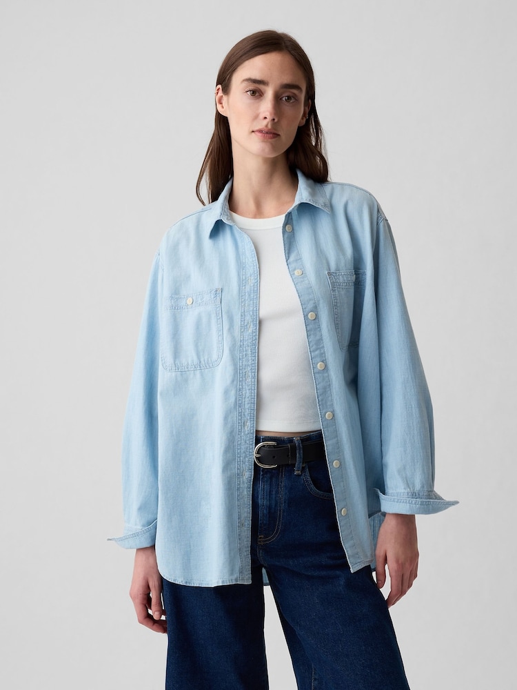 Gap Blue Oversized Chambray Denim Shirt - Image 1 of 8